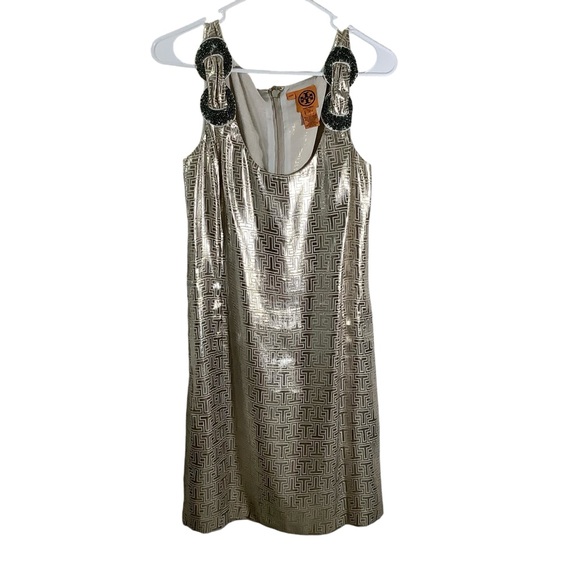 Tory Burch Dresses & Skirts - Tory Burch Bay Dress Metallic Gold Geometric Silk Blend